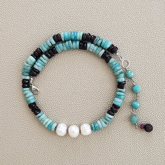 AMAZONITE & GARNET NECKLACE - Picture 2 of 2